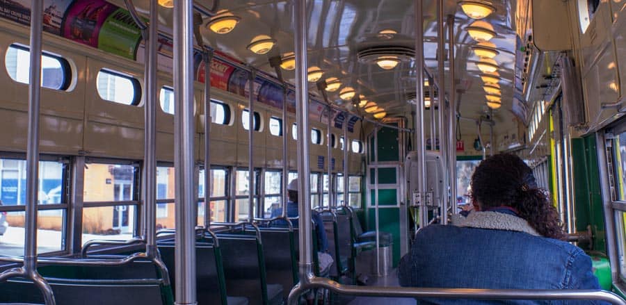 Inside a nearly empty bus