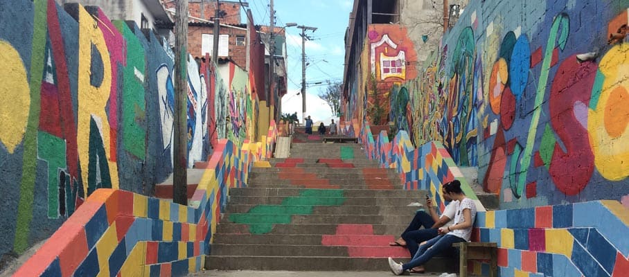 Colourful painted stairs on a street in Sao Paulo, Brazil