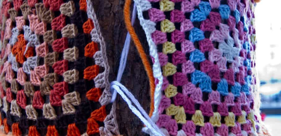 Trees knitted in bright colors