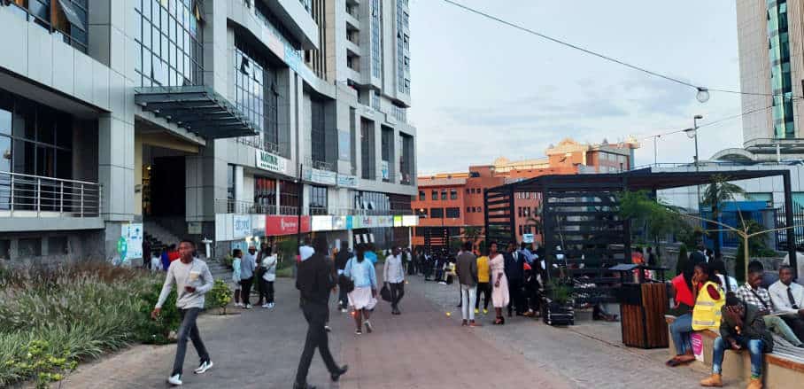 People walking along the Imbuga City Walk in Kigali