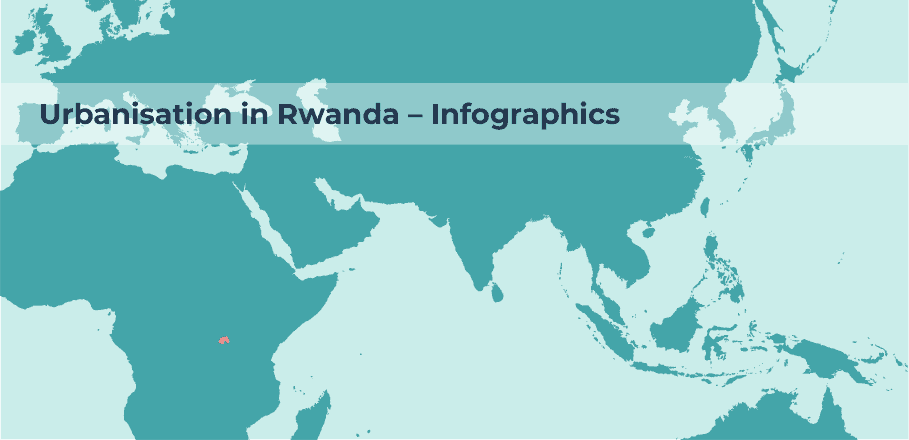 Graphic showing world map and highlighting the country of Rwanda