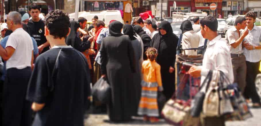 A crowded street in Aleppo